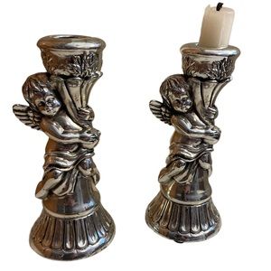 925 Silver plated 2 Tekform Angel Candlesticks pair